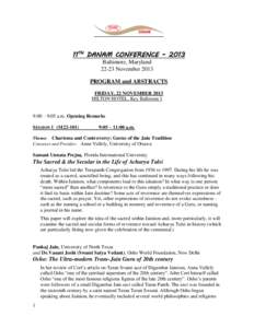 11TH DANAM CONFERENCE – 2013 Baltimore, Maryland[removed]November 2013 PROGRAM and ABSTRACTS FRIDAY, 22 NOVEMBER 2013 HILTON HOTEL, Key Ballroom 1