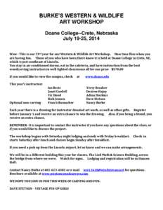 BURKE’S WESTERN & WILDLIFE ART WORKSHOP Doane College--Crete, Nebraska