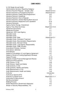 CMB INDEX A-133 Single Annual Audits Administrative Services, Reporting Category Advance Payment Request, Sample Letter Advance Payment vs Prospective Payment Advance Payment, Fidelity Bond Requirement