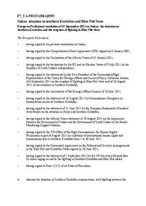 P7_TA-PROV[removed]Sudan: situation in southern Kordofan and Blue Nile State European Parliament resolution of 15 September 2011 on Sudan: the situation in Southern Kordofan and the eruption of fighting in Blue Nile St
