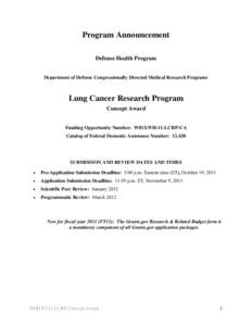 Program Announcement Defense Health Program Department of Defense Congressionally Directed Medical Research Programs Lung Cancer Research Program Concept Award