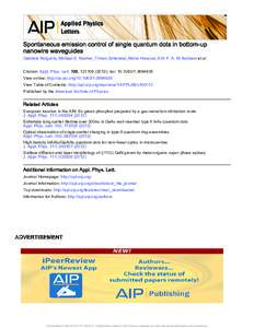 Spontaneous emission control of single quantum dots in bottom-up nanowire waveguides Gabriele Bulgarini, Michael E. Reimer, Tilman Zehender, Moïra Hocevar, Erik P. A. M. Bakkers et al. Citation: Appl. Phys. Lett. 100, 1