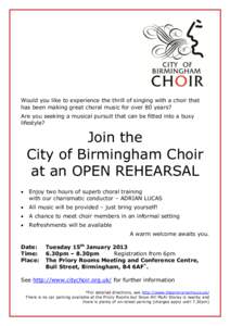 Would you like to experience the thrill of singing with a choir that has been making great choral music for over 80 years? Are you seeking a musical pursuit that can be fitted into a busy lifestyle?  Join the
