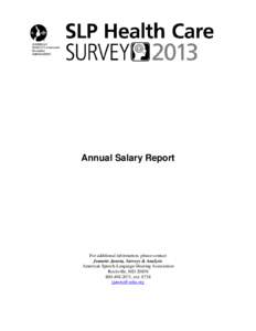 2013 SLP Healh Care Survey - Annual Salary Report