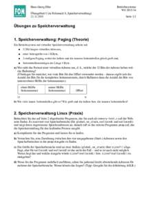 Hans-Georg Eßer Übungsblatt 8 (zu Foliensatz S, SpeicherverwaltungBetriebssysteme WS