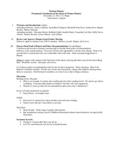 Meeting Minutes Permanent Commission on the Status of Women Minutes November 12, 2014, 12-2:00pm Nash School, Augusta  I.
