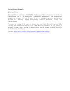 Seamus Jeffreson – biography @SeamusJeffreson Seamus Jeffreson is Director of CONCORD, the European NGO confederation Development. He is an experienced international development and programme manager, with over 20 year