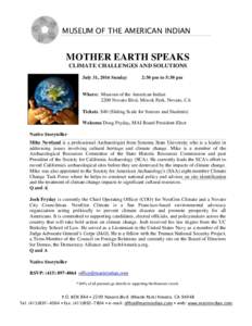 MUSEUM OF THE AMERICAN INDIAN  MOTHER EARTH SPEAKS CLIMATE CHALLENGES AND SOLUTIONS July 31, 2016 Sunday