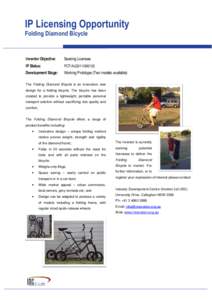 IP Licensing Opportunity Folding Diamond Bicycle Inventor Objective:  Seeking Licensee