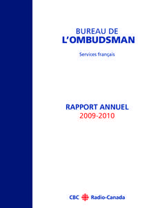 BUREAU DE  L’OMBUDSMAN Services français  RAPPORT ANNUEL