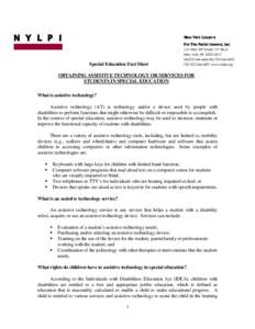 N Y L P I  New York Lawyers For The Public Interest, Inc.  Special Education Fact Sheet