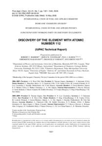 Pure Appl. Chem., Vol. 81, No. 7, pp. 1331–1343, 2009. doi:[removed]PAC-REP[removed] © 2009 IUPAC, Publication date (Web): 19 May 2009 INTERNATIONAL UNION OF PURE AND APPLIED CHEMISTRY INORGANIC CHEMISTRY DIVISION* INT