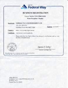 jSFiiireral way BUSINESS REGISTRATION License NumberBL Home Occupation - Regular  Registered: