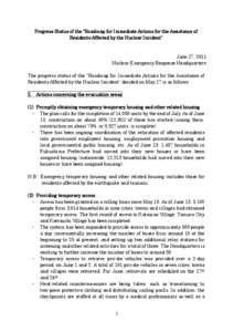 Progress Status of the “Roadmap for Immediate Actions for the Assistance of Residents Affected by the Nuclear Incident” June 17, 2011 Nuclear Emergency Response Headquarters The progress status of the “Roadmap for 