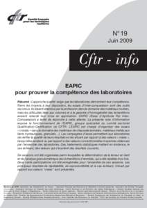 N° 19 Juin 2009 Cftr - info EAPIC pour prouver la compétence des laboratoires