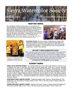 Sierra Watercolor Society sierrawatercolorsociety.com February, 2015  MEETING NEWS: