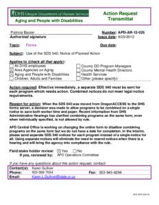 Action Request Transmittal Aging and People with Disabilities Patricia Baxter Authorized signature