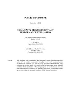 PUBLIC DISCLOSURE September 4, 2012 COMMUNITY REINVESTMENT ACT PERFORMANCE EVALUATION The Apple Creek Banking Company