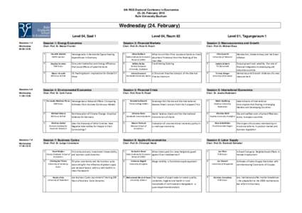 9th RGS Doctoral Conferenc in EconomicsFebruary 2016 Ruhr University Bochum Wednesday (24. February) Level 04, Saal 1