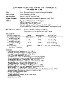 CURRICULUM VITAE for ELIZABETH HELEN BLACKBURN, PH. D. Last updated May 12, 2009 Title