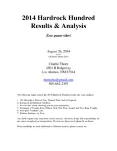2014 Hardrock Hundred Results & Analysis Esse quam videri August 26, 2014 (rev 0)