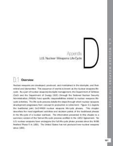U.S. Nuclear Weapons Life-Cycle  D.1 	Overview Nuclear weapons are developed, produced, and maintained in the stockpile, and then retired and dismantled. This sequence of events is known as the nuclear weapons lifecycle.