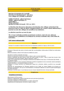 Fiche de poste CUISINIER Direction du territoire de Lunéville Direction du développement - éducation Tous collèges de Lunéville et alentours CADRE D’EMPLOI : adjoint technique