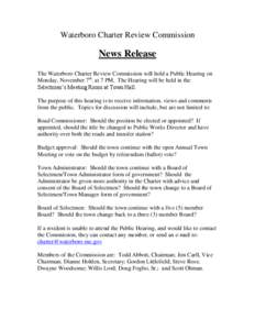 Waterboro Charter Review Commission  News Release