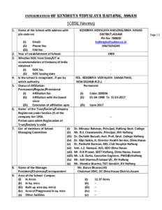 INFORMATION OF KENDRIYA VIDYALAYA HAFLONG, ASSAM  (CBSE Norms[removed].