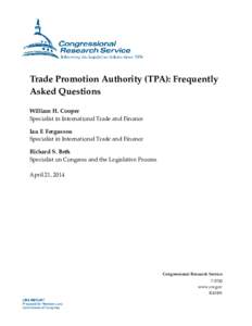 Trade Promotion Authority (TPA): Frequently Asked Questions