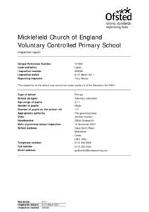 Micklefield Church of England Voluntary Controlled Primary School Inspection report Unique Reference Number Local authority