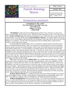 First Baptist Church  Parish Nursing Notes  Volume 1, Issue 3