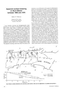 extremes to over 150 meters at the center of a 60-kilometer section for which data are available. This section runs down the center of the glacier from its entrance into the fjord to well downstream of the accepted groun