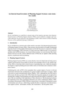 An Internet-based inventory of Planning Support Systems: some tentative results Stan Geertman NexpRI & URU Utrecht University Heidelberglaan 2 P.O.Box 80115