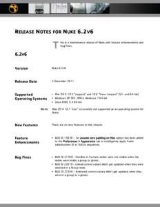 RELEASE NOTES FOR NUKE 6.2V6  T his is a maintenance release of Nuke with feature enhancements and bug fixes.