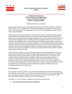 District of Columbia State Board of Education DCSBOE DC State Board of Education FY 2013 Performance Oversight Hearing Council of the District of Columbia