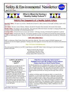 Safety & Environmental Newsletter April 2011 Issue What is Meant by Having a “Healthy Safety Culture”? NASA’s Five Components of a Healthy Safety Culture