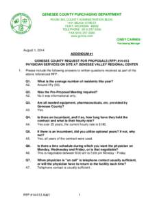 GENESEE COUNTY PURCHASING DEPARTMENT ROOM 343, COUNTY ADMINISTRATION BLDG[removed]BEACH STREET FLINT, MICHIGAN[removed]TELEPHONE[removed]FAX[removed]