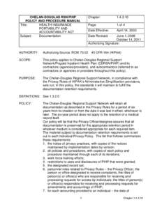 CHELAN-DOUGLAS RSN/PIHP POLICY AND PROCEDURE MANUAL Title: HEALTH INSURANCE PORTABILITY AND ACCOUNTABILITY ACT