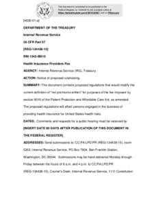 This document is scheduled to be published in the Federal Register onand available online at https://federalregister.gov/d, and on FDsys.govp] DEPARTMENT OF THE TREASURY