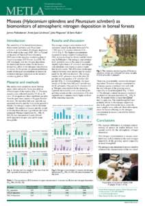 Mosses (Hylocomium splendens and Pleurozium schreberi) as biomonitors of atmospheric nitrogen deposition in boreal forests Jarmo Poikolainen1, Antti-Jussi Lindroos2, Juha Piispanen1 & Eero Kubin1 Introduction