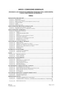 ANEXO I: CONDICIONES GENERALES APLICABLES A LOS CONTRATOS DE SUMINISTROS FINANCIADOS POR LA UNIÓN EUROPEA O POR EL FONDO EUROPEO DE DESARROLLO ÍNDICE DISPOSICIONES PRELIMINARES .........................................