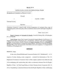 Slip OpUNITED STATES COURT OF INTERNATIONAL TRADE RUBBERMAID COMMERCIAL PRODUCTS LLC, : Plaintiff, v.