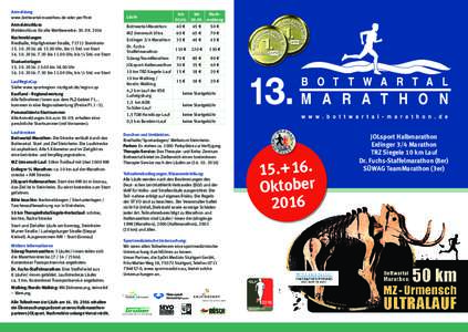 Anmeldung www.bottwartal-marathon.de oder per Post Anmeldeschluss Meldeschluss für alle Wettbewerbe: Nachmeldungen Riedhalle, Höpfigheimer Straße, 71711 Steinheim