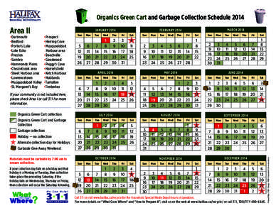 Organics Green Cart and Garbage Collection Schedule 2014 •Dartmouth •Bedford •Porter’s Lake •Lake Echo •Preston