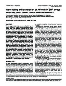 Published online 9 AugustNucleic Acids Research, 2006, Vol. 34, No. 14 e100 doi:nar/gkl475  Genotyping and annotation of Affymetrix SNP arrays