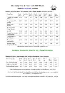 Pine Valley Swim & Tennis Club[removed]Rates Goto www.pvstc.com to signup. Summer Day Camp Rates - Fees must be paid in full by deadline to receive discount. Camp Type  Until