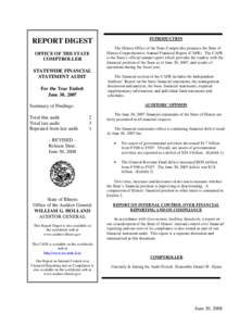 REPORT DIGEST  INTRODUCTION OFFICE OF THE STATE COMPTROLLER