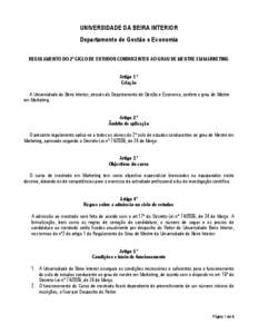 UNIVERSIDADE DA BEIRA INTERIOR Departamento de Gestão e Economia REGULAMENTO DO 2º CICLO DE ESTUDOS CONDUCENTES AO GRAU DE MESTRE EM MARKETING