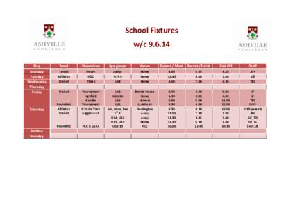 School Fixtures w/c[removed]Day Monday Tuesday Wednesday